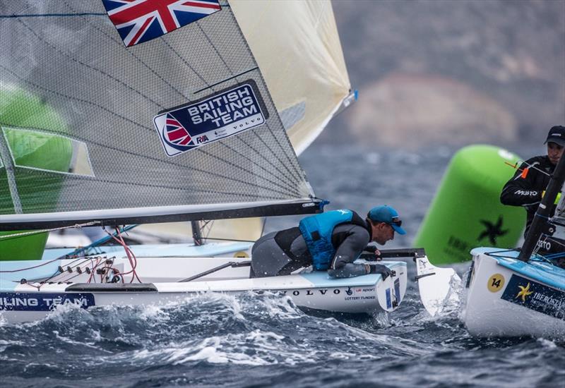 Giles Scott breaks rudder and throws in frustration at the Trofeo Princesa Sofía IBEROSTAR photo copyright Richard Langdon / British Sailing Team taken at Club Nàutic S'Arenal and featuring the Finn class