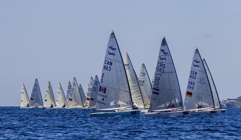 Fickle winds on day 3 at Sailing World Cup Hyeres photo copyright Jesus Renedo / Sailing Energy / World Sailing taken at COYCH Hyeres and featuring the Finn class