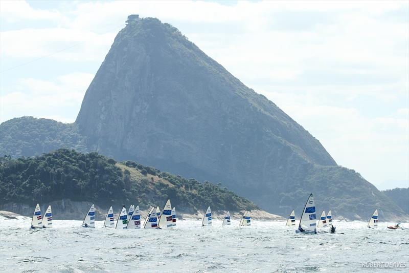 Spectacular Finn racing on day 4 of the Rio 2016 Olympic Sailing Competition photo copyright Robert Deaves taken at  and featuring the Finn class