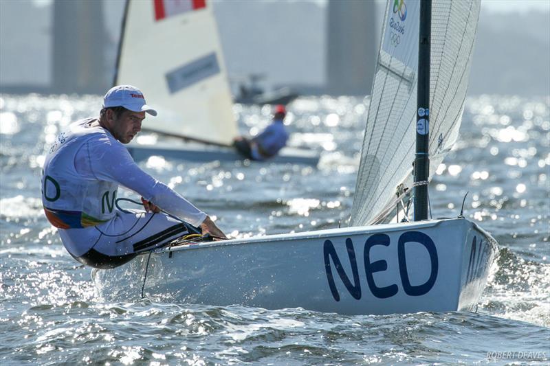 Pieter-Jan Postma at the Rio 2016 Olympic Sailing Competition photo copyright Robert Deaves taken at  and featuring the Finn class