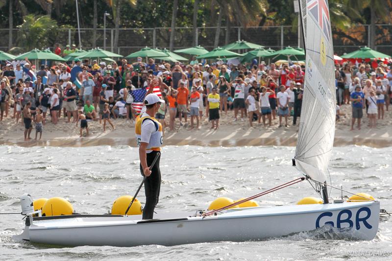Scott acknowledges the crowd at the Rio 2016 Olympic Sailing Competition photo copyright Robert Deaves taken at  and featuring the Finn class