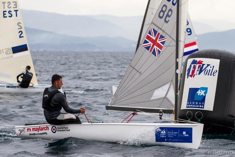 Finn class on day 2 of World Cup Hyères photo copyright Robert Deaves taken at COYCH Hyeres and featuring the Finn class