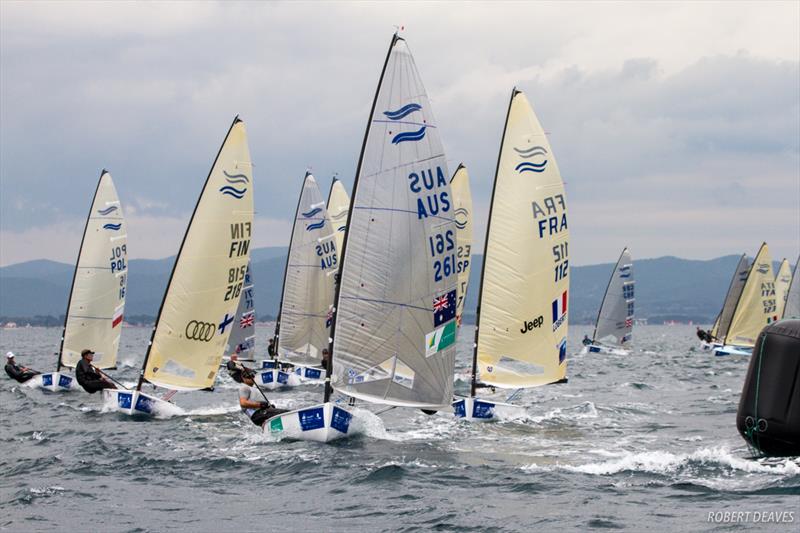 Finn class on day 2 of World Cup Hyères photo copyright Robert Deaves taken at COYCH Hyeres and featuring the Finn class