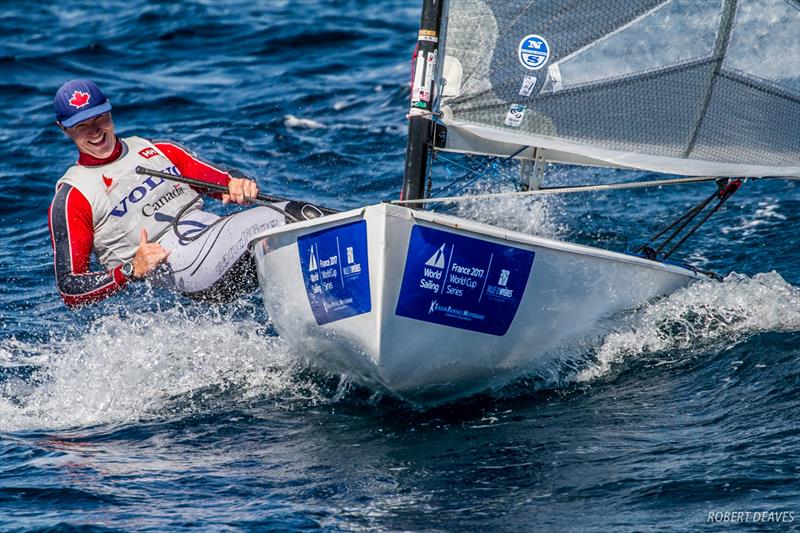 Kyle Martin, CAN on day 4 of World Cup Hyères photo copyright Robert Deaves taken at COYCH Hyeres and featuring the Finn class