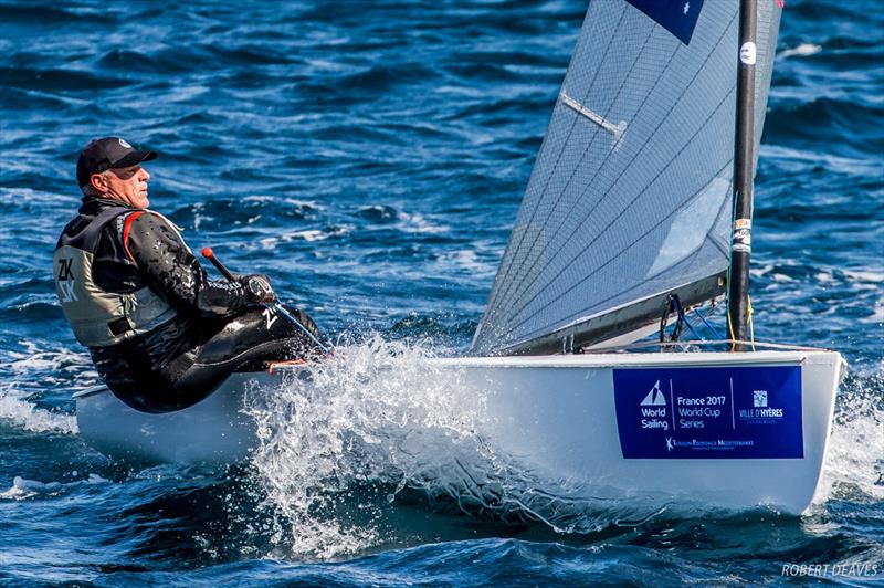 Rob McMillan, AUS on day 4 of World Cup Hyères photo copyright Robert Deaves taken at COYCH Hyeres and featuring the Finn class