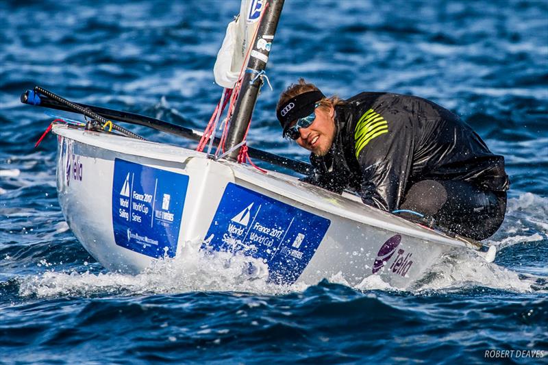 Tapio Nirkko, FIN on day 4 of World Cup Hyères photo copyright Robert Deaves taken at COYCH Hyeres and featuring the Finn class