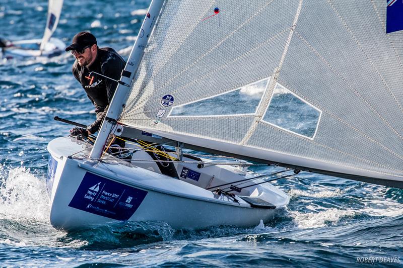 Brendan McCarty, NZL on day 4 of World Cup Hyères photo copyright Robert Deaves taken at COYCH Hyeres and featuring the Finn class