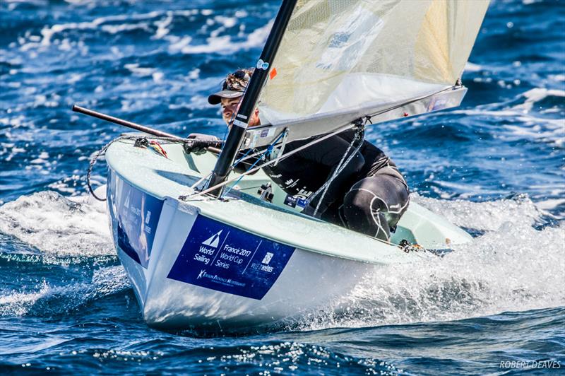 Anders Pedersen on day 5 of World Cup Hyères photo copyright Robert Deaves taken at COYCH Hyeres and featuring the Finn class