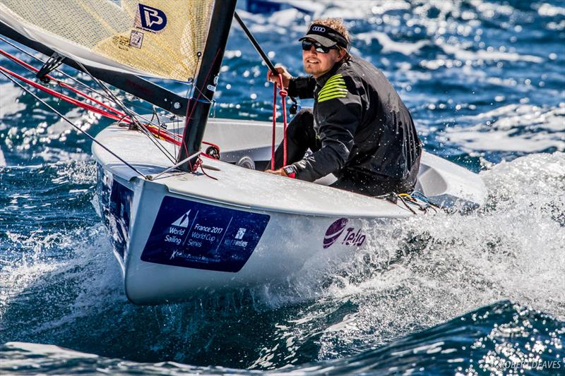Tapio Nirkko on day 5 of World Cup Hyères photo copyright Robert Deaves taken at COYCH Hyeres and featuring the Finn class