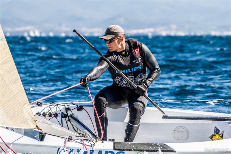 Piotr Kula on day 5 of World Cup Hyères photo copyright Robert Deaves taken at COYCH Hyeres and featuring the Finn class