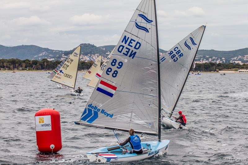 First top mark for the Finns on the final day at World Cup Hyères photo copyright Robert Deaves taken at COYCH Hyeres and featuring the Finn class
