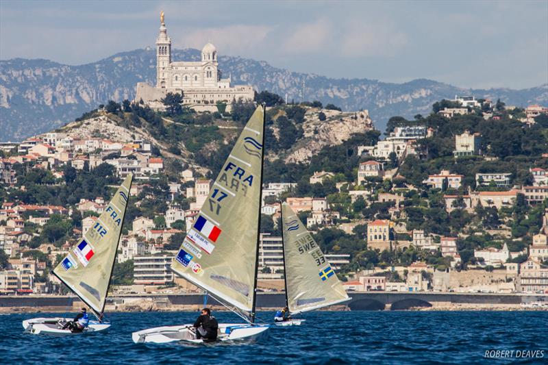 The fastest man to the top mark was definitely Deniss Karpak on day 2 of the Finn Europeans in Marseille photo copyright Robert Deaves taken at Yachting Club De La Pointe Rouge and featuring the Finn class