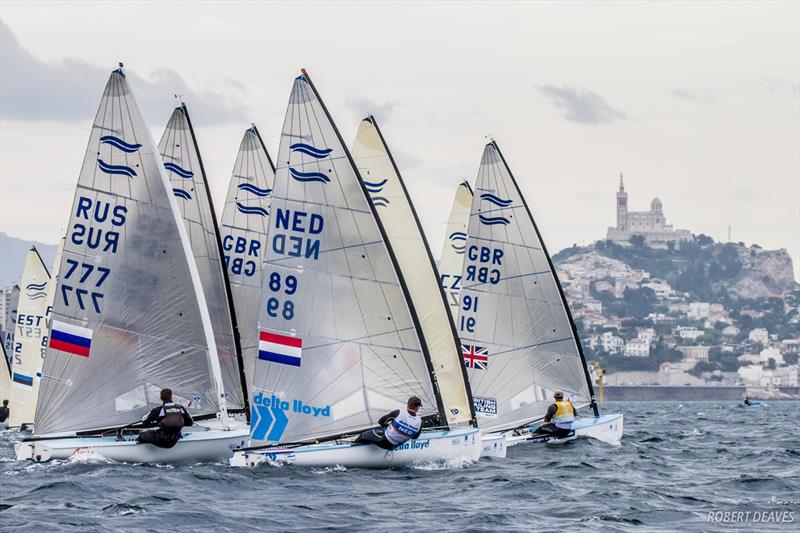 Racing on day 3 of the Finn Europeans in Marseille photo copyright Robert Deaves taken at Yachting Club De La Pointe Rouge and featuring the Finn class