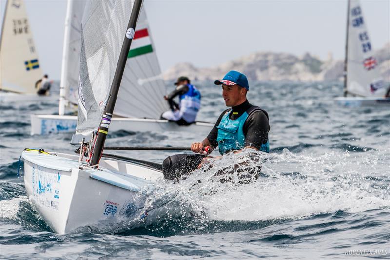 Henry Wetherell (GBR) on day 3 of the Finn Europeans in Marseille photo copyright Robert Deaves taken at Yachting Club De La Pointe Rouge and featuring the Finn class