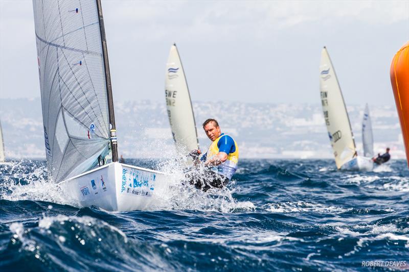 Ed Wright (GBR) on day 5 of the Finn Europeans in Marseille photo copyright Robert Deaves taken at Yachting Club De La Pointe Rouge and featuring the Finn class
