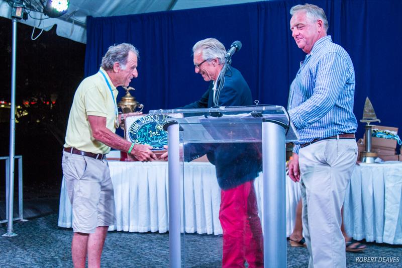 Super Legend - Gerd Bohnsack, RSA at the 2017 Finn World Masters in Barbados prize giving photo copyright Robert Deaves taken at Barbados Yacht Club and featuring the Finn class