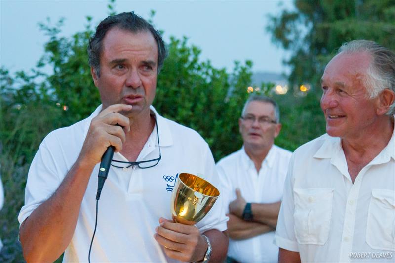 Joaquín Blanco receives the Finn Gold Cup from Finn Class President of Honour Gerardo Seeliger - photo © Robert Deaves