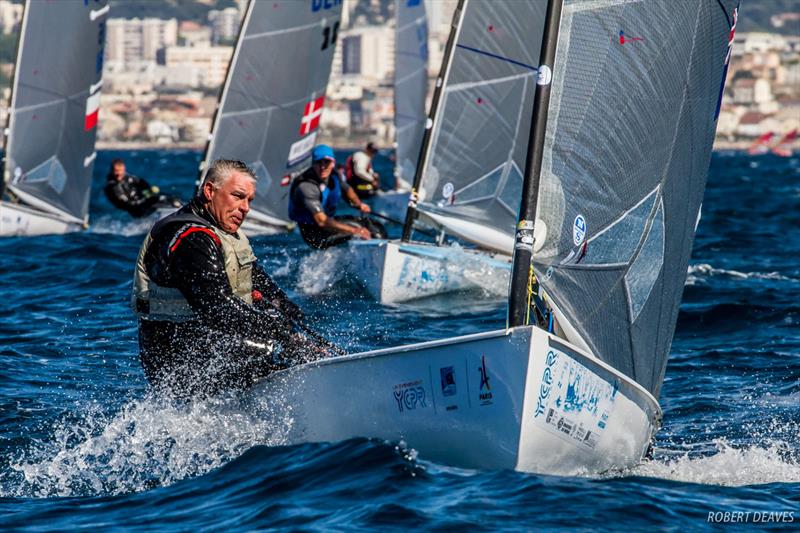 Rob McMillan, here leading the fleet at the 2017 European Championship in Marseille, is launching a new Finn sailing academy in Sydney, Australia photo copyright Robert Deaves taken at  and featuring the Finn class