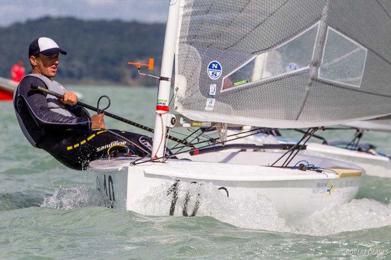 Zsombor Berecz on day one of the 2017 Opel Finn Gold Cup at Lake Balaton photo copyright Robert Deaves taken at Spartacus Sailing Club and featuring the Finn class