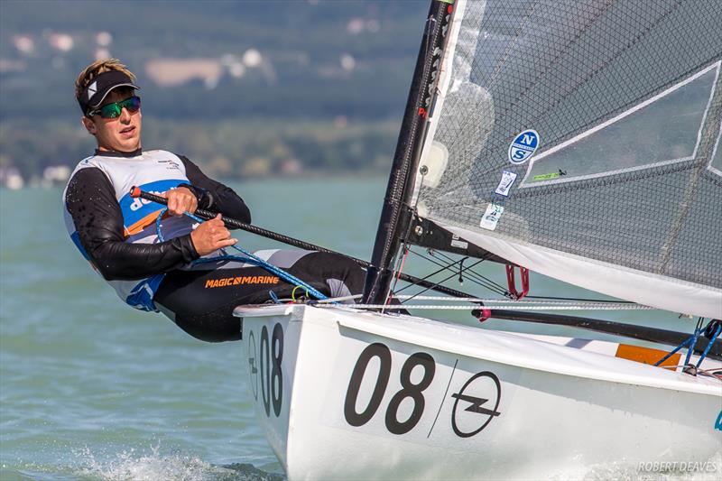 Nicholas Heiner on day three of the 2017 Opel Finn Gold Cup at Lake Balaton photo copyright Robert Deaves taken at Spartacus Sailing Club and featuring the Finn class