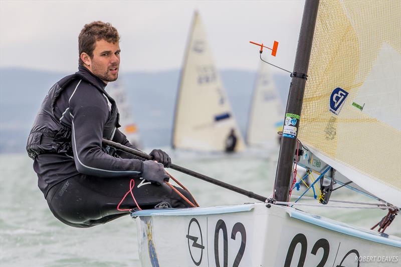 Jorge Zarif on day four of the 2017 Opel Finn Gold Cup at Lake Balaton photo copyright Robert Deaves taken at Spartacus Sailing Club and featuring the Finn class