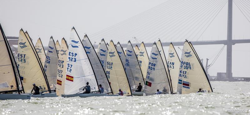 Startline on day 1 of the Finn Europeans in Cádiz, Spain photo copyright Robert Deaves taken at  and featuring the Finn class