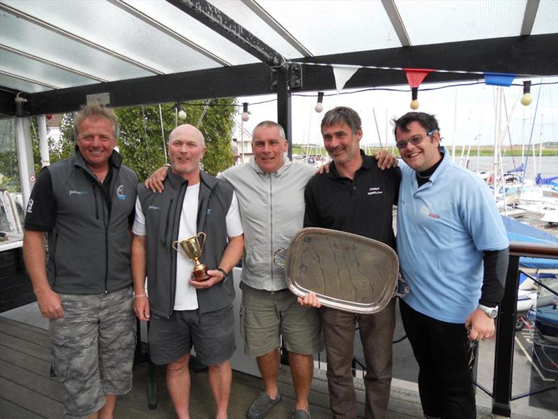 Andy Denison, Chairman of the BFA, Allen Burrell, National Champion, Rob McMillan, Open Champion, Laurent Hay, second overall, David Higham of JM Finn photo copyright Claire ADB and BFA taken at Christchurch Sailing Club and featuring the Finn class