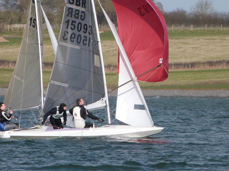 Saturday's race winner Matt Burge & Richard Wagstaff (Fireball) during the John Merricks Tiger Trophy at Rutland Water photo copyright Alan Gillard taken at Rutland Sailing Club and featuring the Fireball class