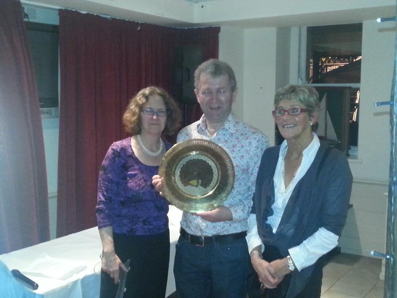 Mary Chambers (L) and Brenda McGuire (R) collect The India Trophy from Neil Colin (Irish Fireball fleet prizegiving) photo copyright Cormac Bradley taken at  and featuring the Fireball class