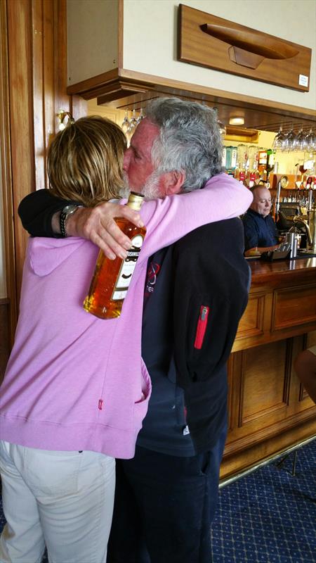 Alistair Hunter gets his just reward from class chairman Marie Barry at the Fireball Ulster Championship photo copyright Frank Miller taken at Royal North of Ireland Yacht Club and featuring the Fireball class