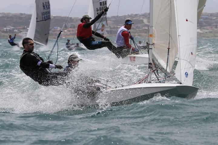 Derian and Andy Scott (GBR 14941), Yogi Divaris and Ferdinand Holm (RSA 14910), Anthony and Diane Parker (RSA 14904) on day 2 of the Fireball Worlds in South Africa photo copyright Stuart Parker taken at Mossel Bay Yacht and Boat Club and featuring the Fireball class