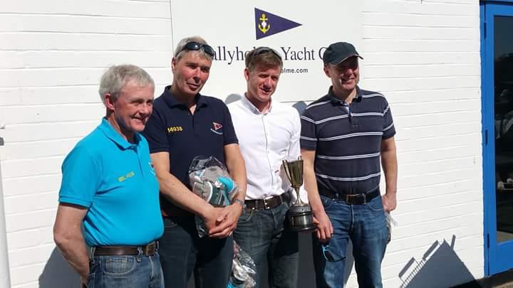 Fireball Ulsters (l-r) Niall McGrotty (2nd Helm), Neil Cramer (2nd Crew), Noel Butler (1st helm), Stephen Oram (1st Crew) outside Ballyholme Yacht Club photo copyright Frank Miller taken at Ballyholme Yacht Club and featuring the Fireball class