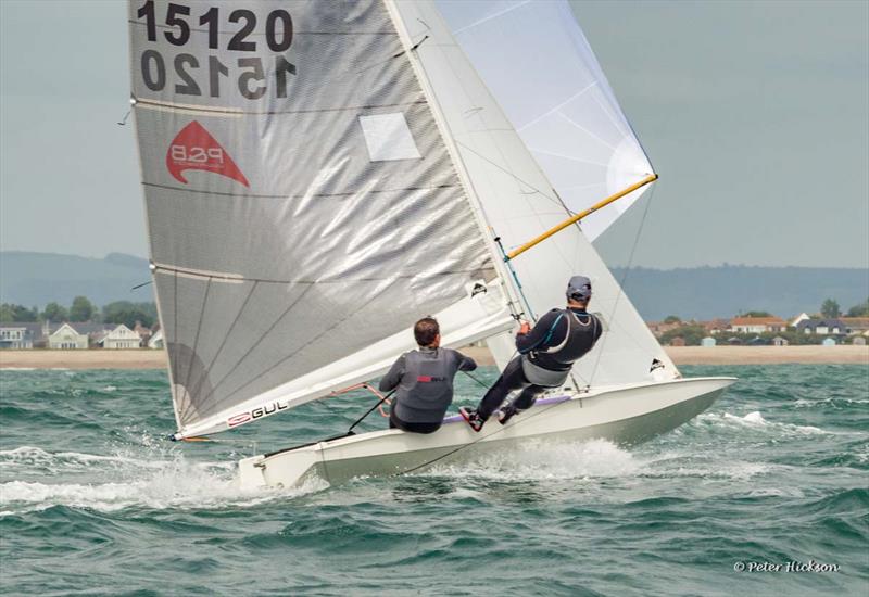 Vince Horey & Simon Forbes enjoying a fast 3 sail reach during the Hayling Island Fireball Open photo copyright Peter Hickson taken at Hayling Island Sailing Club and featuring the Fireball class