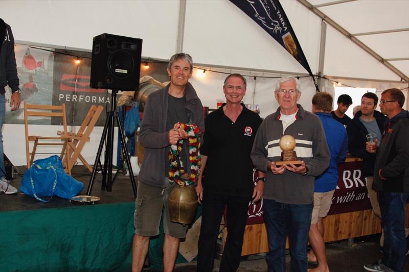 Day 1 prize giving in the Gul Fireball Europeans & Nationals at Lyme Regis photo copyright Aga Robinson taken at Lyme Regis Sailing Club and featuring the Fireball class