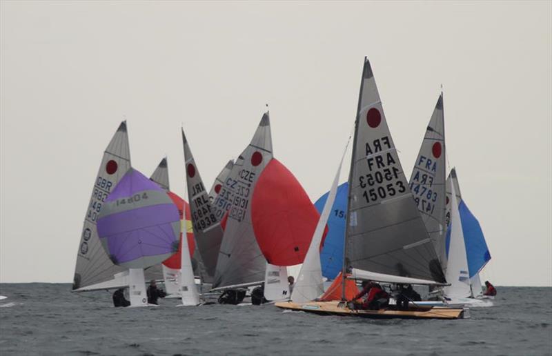 A fully international mark rounding, when you realise different countries seem to interpret the rules differently! photo copyright Pauline Rook taken at Lyme Regis Sailing Club and featuring the Fireball class