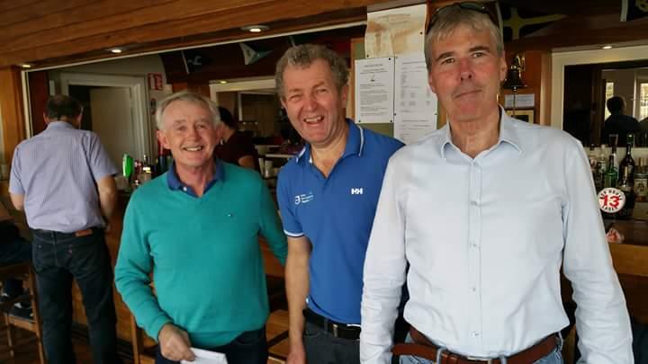 Niall McGrotty & Neil Cramer (left & right) 2nd overall in the Fireball Munsters with Neil Colin, Regatta Chairman (DMYC) photo copyright Frank Miller taken at Dun Laoghaire Motor Yacht Club and featuring the Fireball class