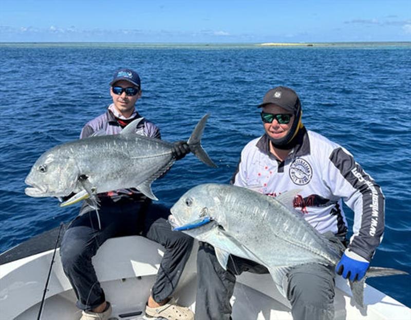 Dane and Shane with a pigeon pair of GTs on the well-proven Duo Fumble 230s photo copyright Fisho's Tackle World taken at  and featuring the Fishing boat class