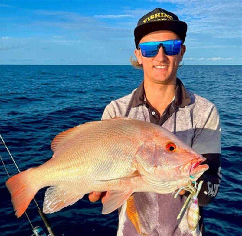 Nomad Squidtrex vibes are deadly on all manner of reefies, especially scarlets, as Lochie can attest photo copyright Fisho's Tackle World taken at  and featuring the Fishing boat class
