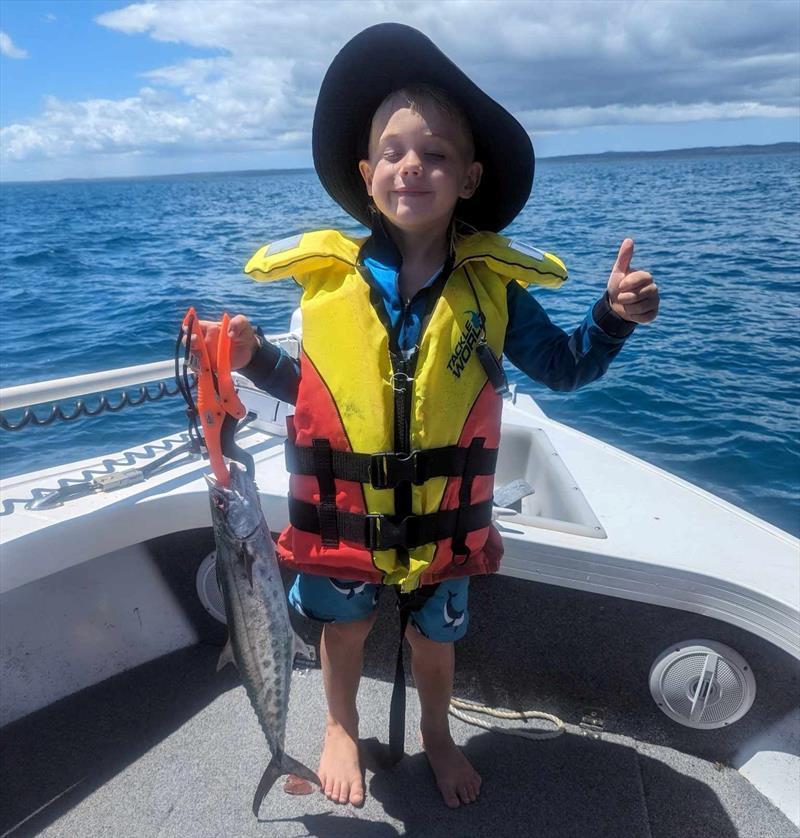 Young William was chuffed with his recent mackerel catch. Well done young fella photo copyright Fisho's Tackle World taken at  and featuring the Fishing boat class