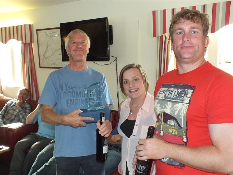 Mark Greer and Jim Reid of Middle Nene receiving the trophies from MNSC Secretary Emma Brown photo copyright Wilf Kunze, MNSC taken at Middle Nene Sailing Club and featuring the Flying Fifteen class