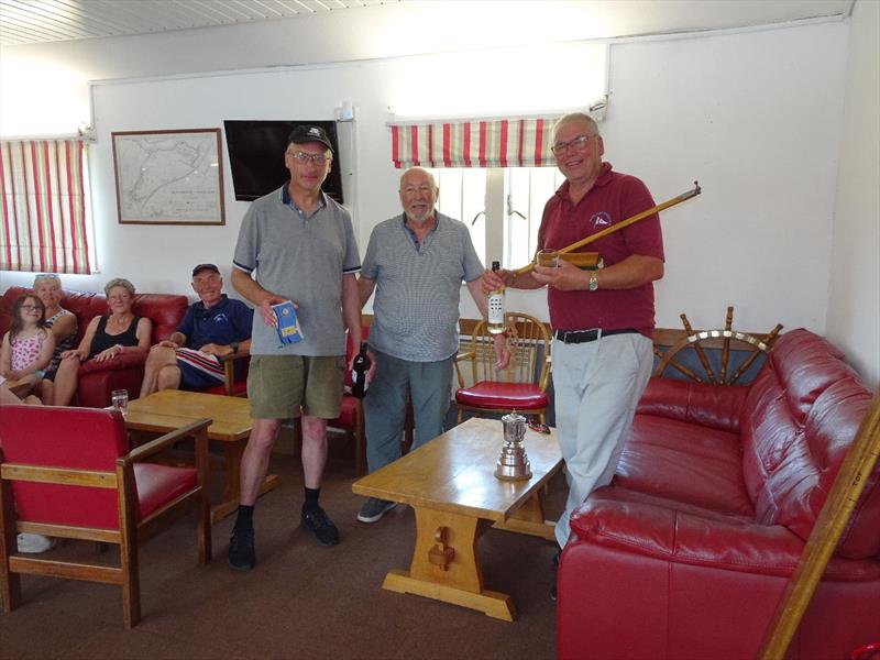 Overall winners Neil Bartholomey (right) and Graham Livingstone (left) with Commodore Tony Wright (centre) during the Middle Nene Flying 15 Open prizegiving photo copyright Wilf Kunze taken at Middle Nene Sailing Club and featuring the Flying Fifteen class