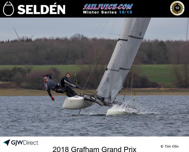 Dave White's F18 during the 2018 Grafham Grand Prix photo copyright Tim Olin / www.olinphoto.co.uk taken at Grafham Water Sailing Club and featuring the Formula 18 class