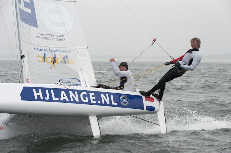 Oscar Zeekant and Karel Begemann are in the lead at the Texel Dutch Open on day 1 photo copyright www.bootinbeeld.nl taken at  and featuring the Formula 18 class