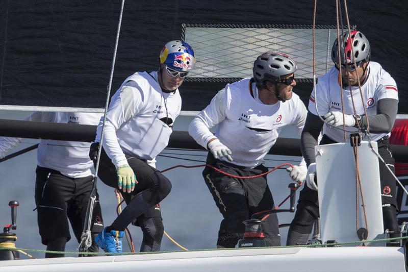 Red Bull's Hans-Peter Steinacher became an 11th hour Alinghi crew on day 1 of the GC32 Austria Cup photo copyright Guilain Grenier / Bullitt GC32 Racing Tour taken at  and featuring the GC32 class