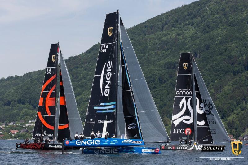 The GC32 fleet started the 2015 season racing for the first stage of the Bullitt GC32 Racing Tour on Lake Traunsee, Austria, in May photo copyright Guilain Grenier / Bullitt GC32 Racing Tour taken at  and featuring the GC32 class