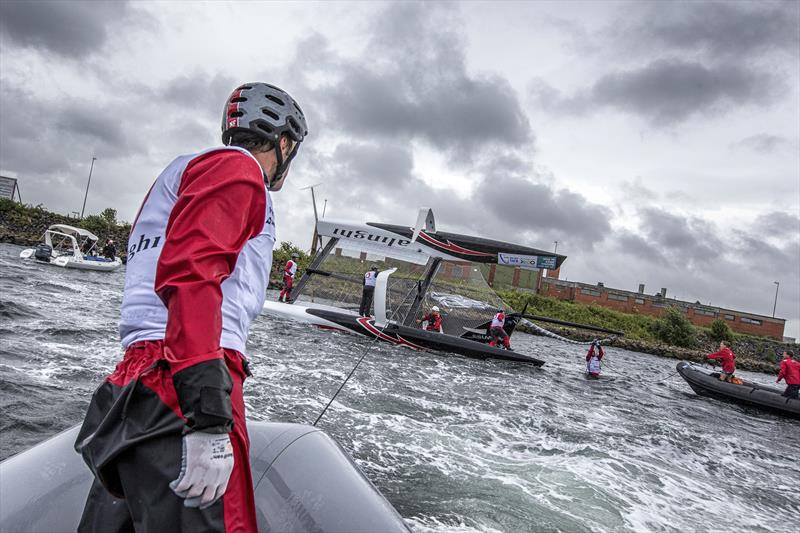 Alinghi capsized on day 1 of the Bullitt GC32 Racing Tour: Kiel Cup photo copyright Sander van der Borch taken at  and featuring the GC32 class