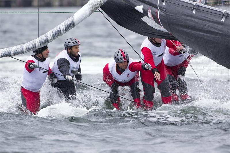 Getting Alinghi upright again on day 1 of the Bullitt GC32 Racing Tour: Kiel Cup photo copyright Sander van der Borch taken at  and featuring the GC32 class