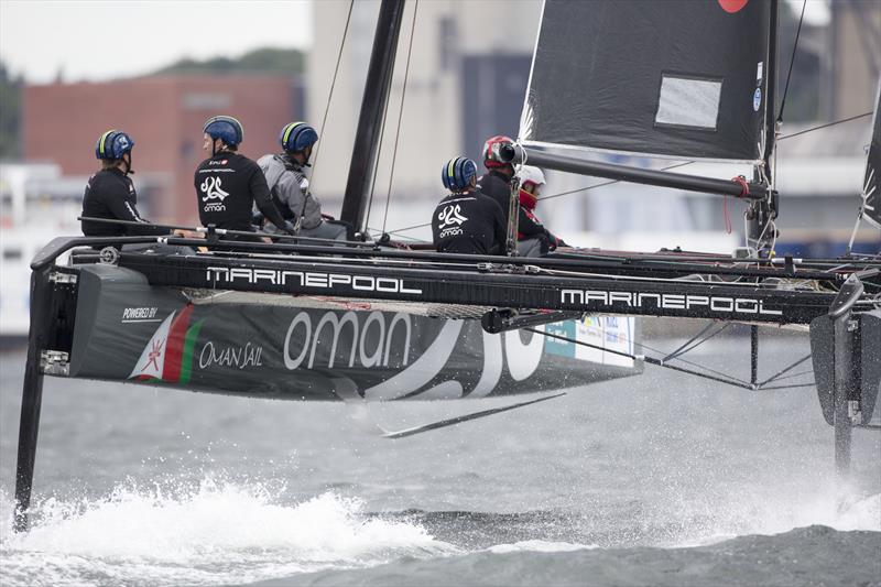 Sultanate of Oman on the foils on day 2 of the Bullitt GC32 Racing Tour: Kiel Cup photo copyright Sander van der Borch taken at  and featuring the GC32 class