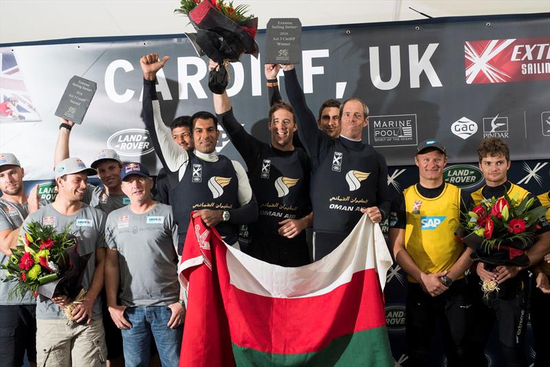 Oman Air, Red Bull Sailing Team and SAP Extreme Sailing Team took first, second and third place respectively at Extreme Sailing Series™ Act 3 in Cardiff Bay - photo © Lloyd Images