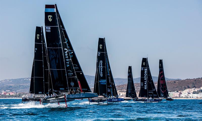 Malizia chasing the fleet out of the start on day 3 of the GC32 La Reserva de Sotogrande Cup photo copyright Jesus Renedo / GC32 Racing Tour taken at  and featuring the GC32 class